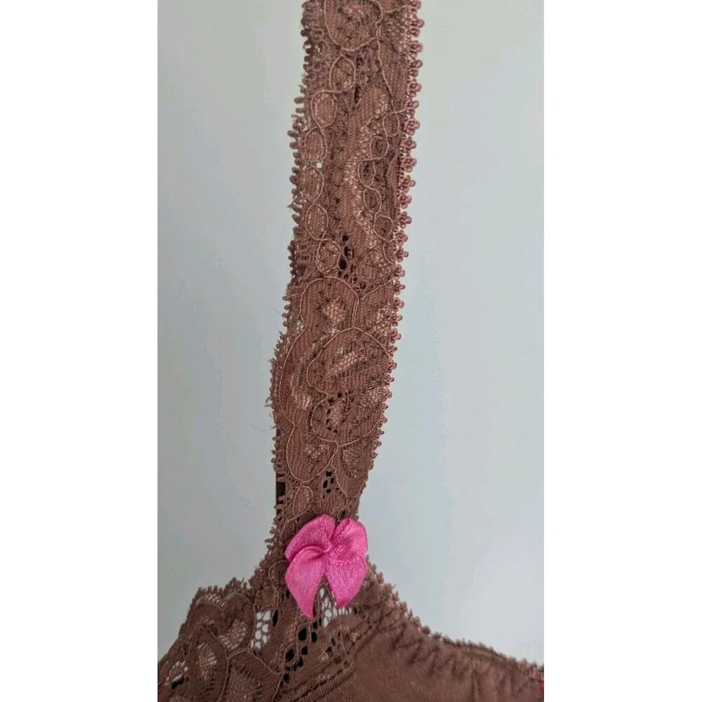 Y2K Sophie B Bra Brown Pink Floral Lace Padded Underwire Adjustable Straps 36DD
